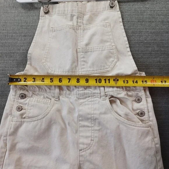 We the free Winter White Cream Ivory Denim Overalls Womens XS 28" Inseam - Picture 7 of 10